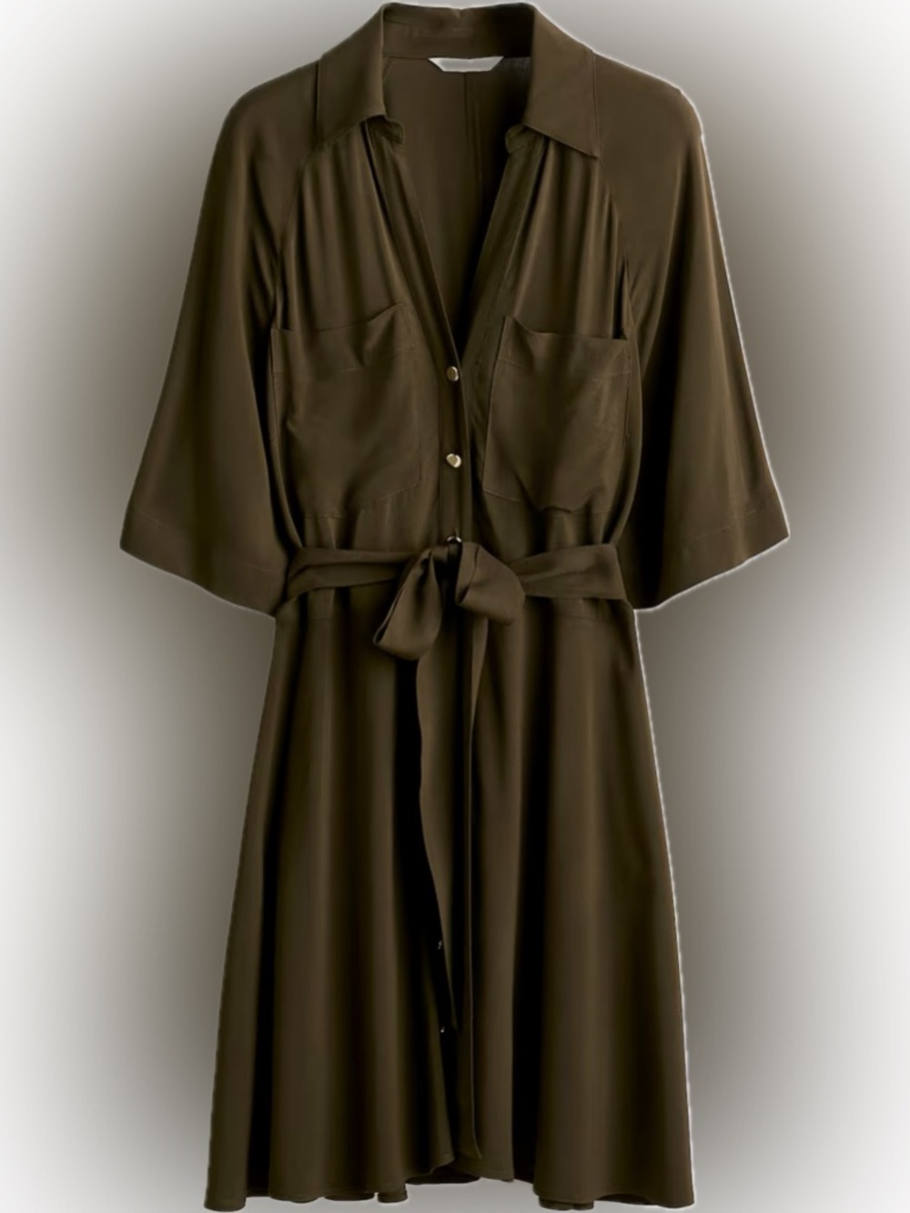 H&M Brown Tie-Belt Shirt Dress Button Front Pocket Mini Dress M